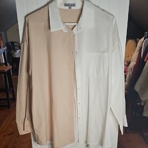 Wishlist Apparal Women's Two-Tone Beige and White Button-Down Shirt